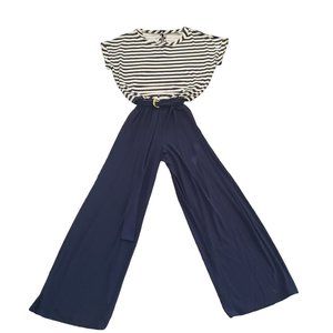 ANNALEE + Hope Navy Striped Top Navy Pants Short Sleeve Belted Jumpsuit LG